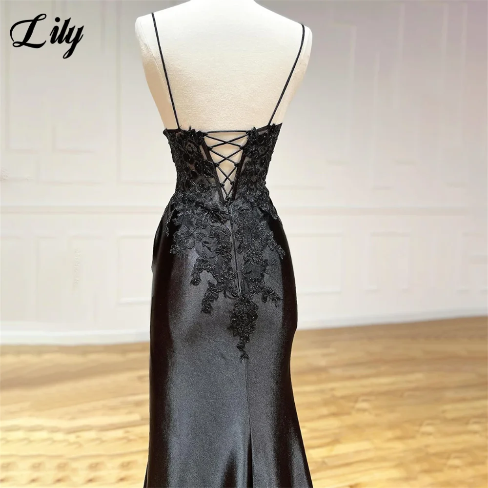 Lily Spaghetti Strap Black Prom Dress