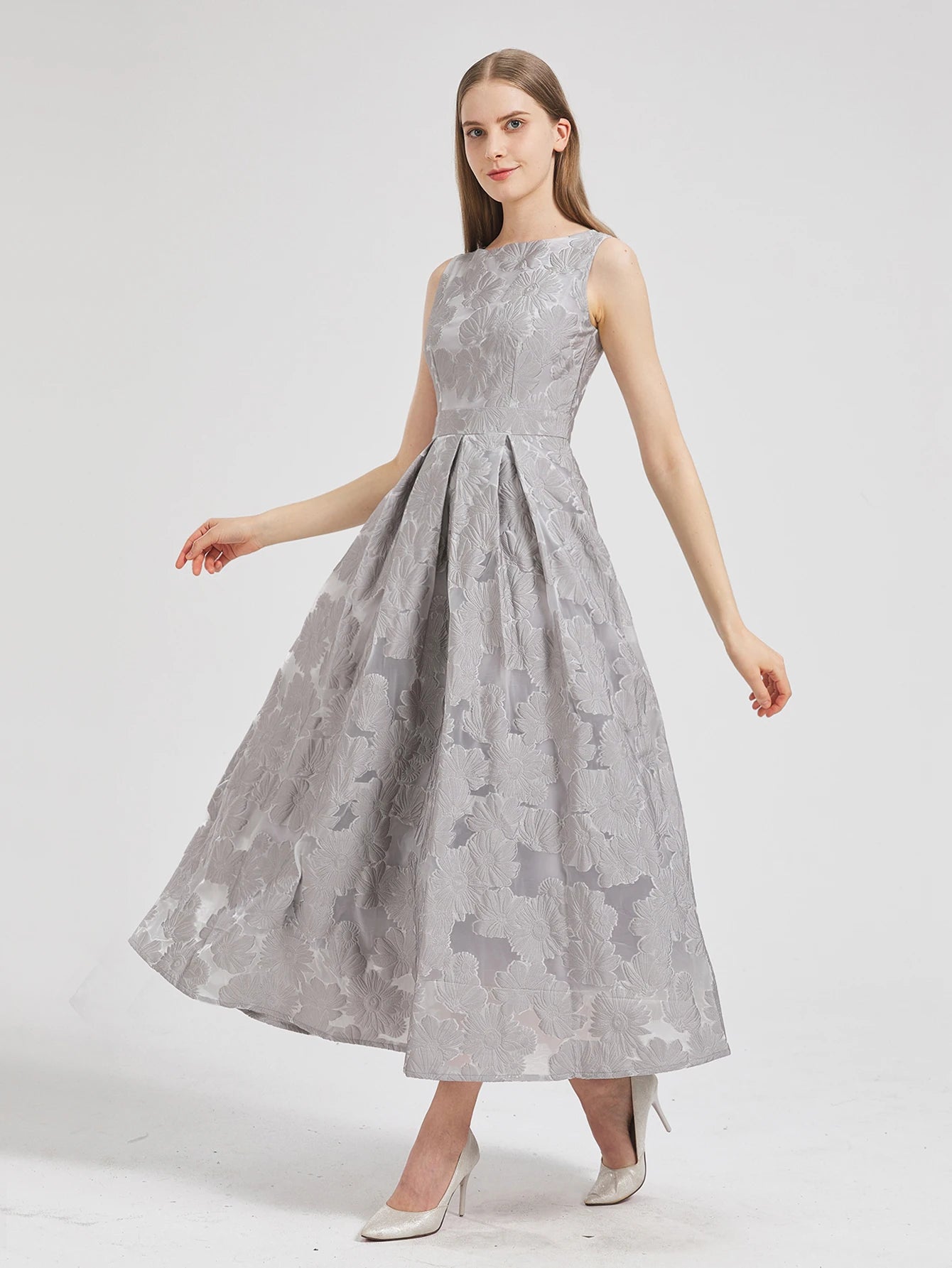 Women Fashion Organza Embroidery Elegant Long Dress