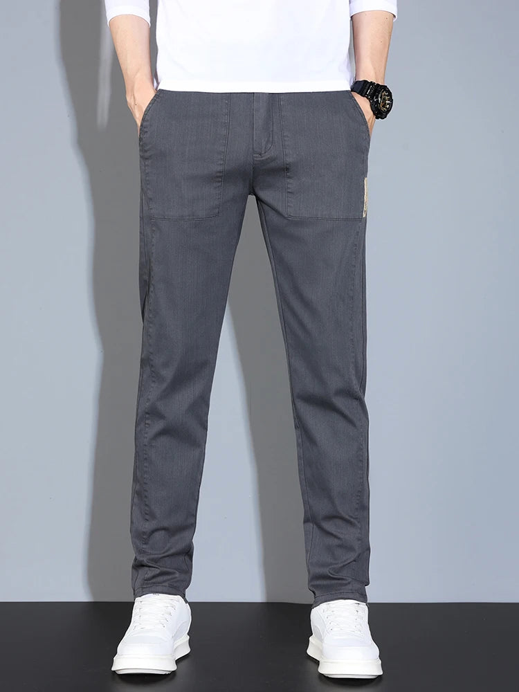 4 Colors Male Casual Pants Spring Summer Thin Cotton Slim Elastic Comfortable Business Trousers Korean Trendy Men Clothes