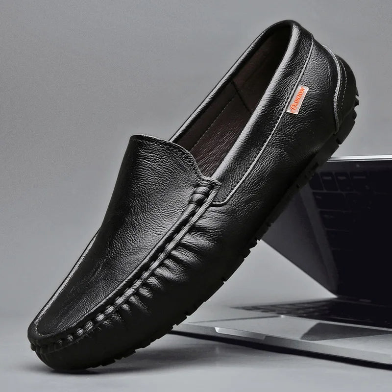 2024 Business Genuine Leather Men Shoes Casual Slip-On Loafers Breathable Leather Shoes Men Flat Hot Selling Moccasin Work Shoes