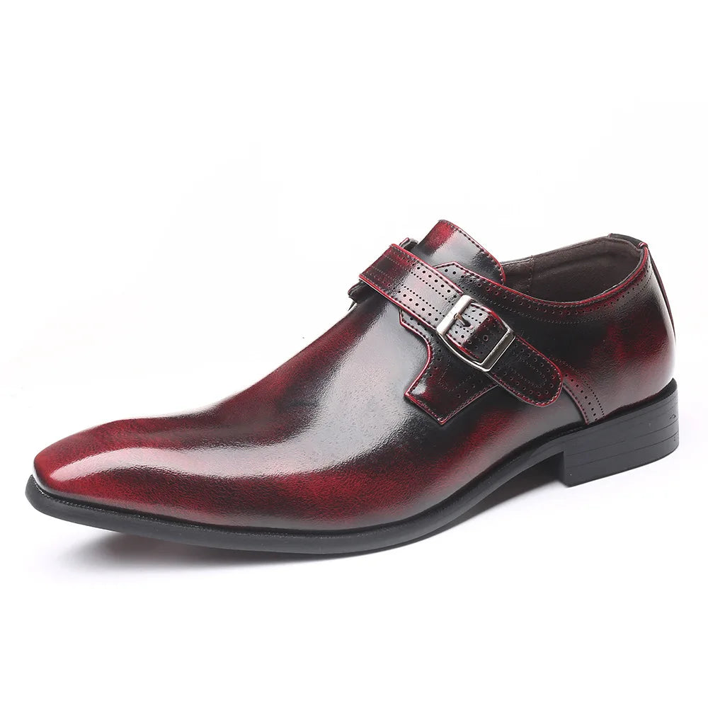 Belt buckle Men's Shoes Fashion Low heel Dress shoes British plus size Leather non slip Footwear Male Formal Suit Shoe Homme