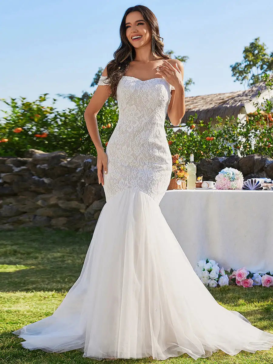 Elegant Wedding Dresses Off Shoulder Sleeveless Formal Dresses