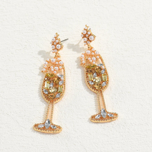 Champagne Wineglass Crystal Dangle Earrings for Women