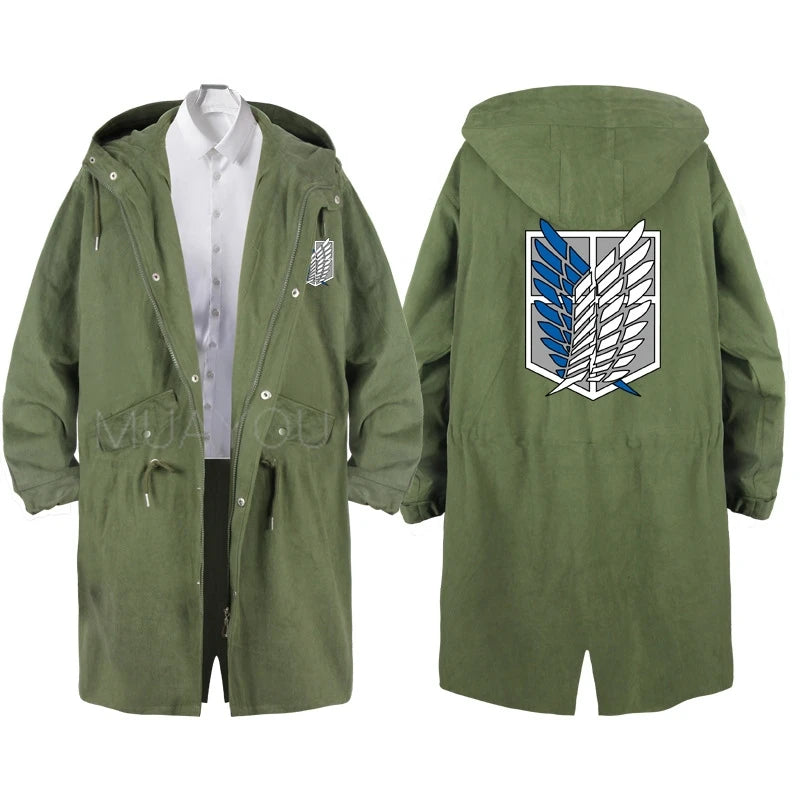 Attack on Titan Cosplay Trench Men Jackets Long Hoodie Shingeki No Kyojin Sasha Braus Ymir Armin Cosplay Wings of Liberty 3XL
