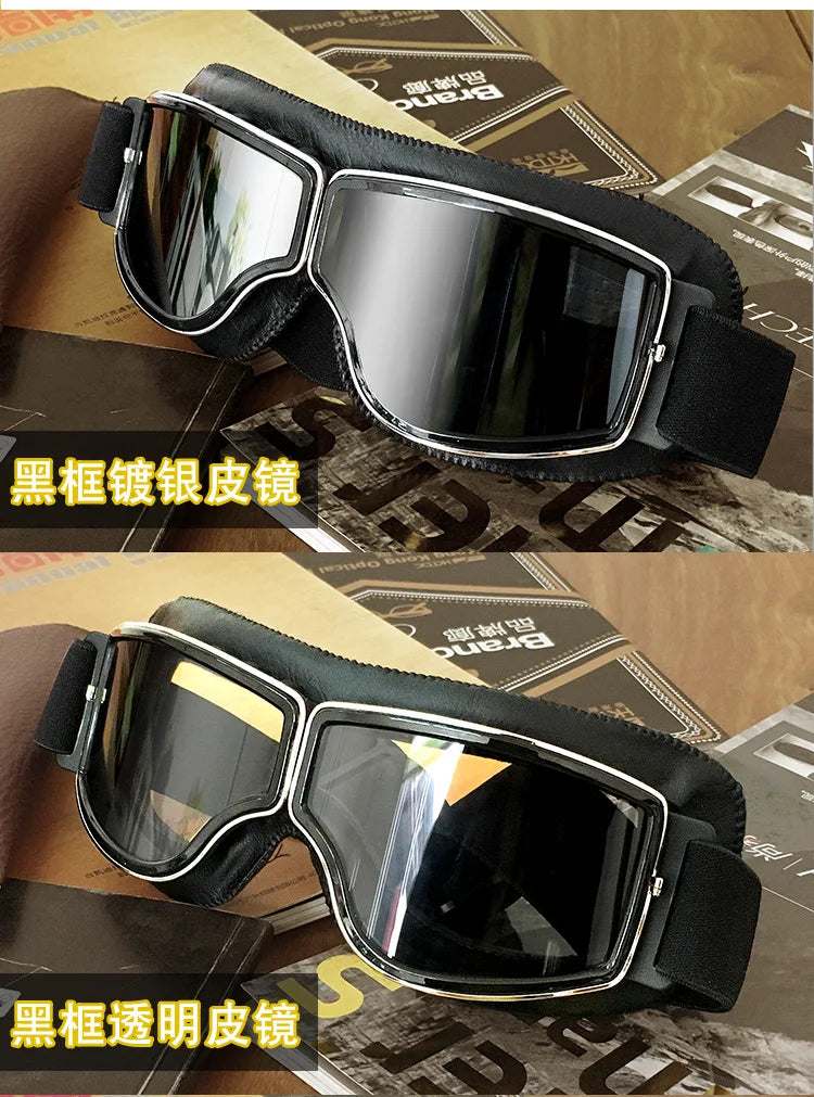 Best Selling Vintage Goggles Motorcycle Leather Goggles Glasses Cruiser Folding Goggles Newest Sunglasses Motocross Safety