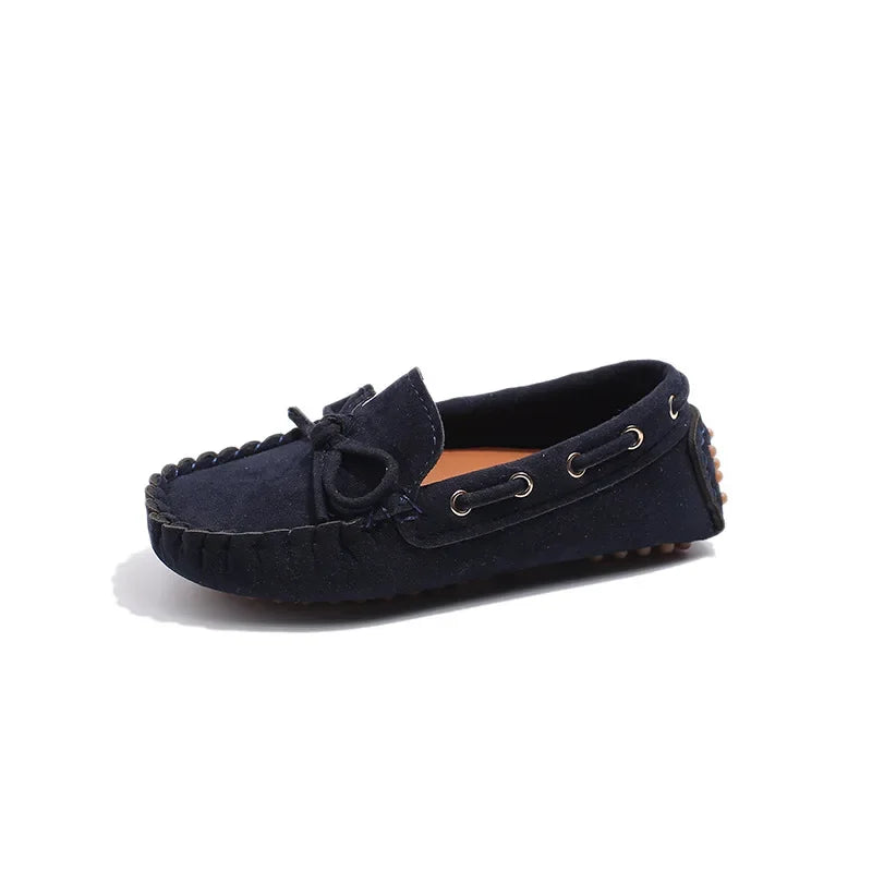 Children Casual Flats 2024 New Fabric Moccasin with Simple Bow Girls Minimalist Style Princess Shoes Anti Slip Wear-resistant
