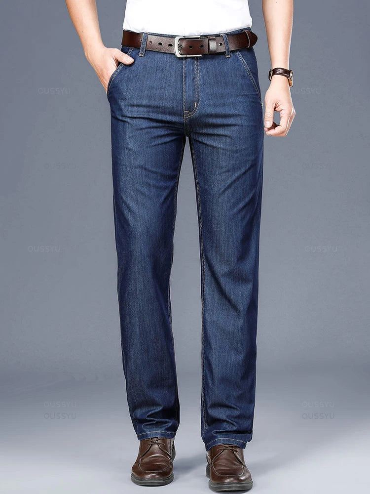 High Quality Brand Clothing Soft Modal Fabric Men's Jeans Classic Business Straight Denim Pants Work Trousers Male Plus Size 40