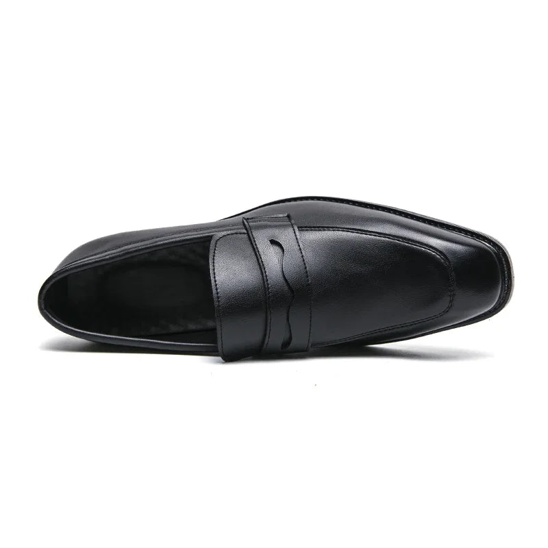 Fashion Penny Loafers Leather Men Shoes Simple Pointed Toe Slip on Dress Business Suit Casual Party Wedding Shoes for Man Brown