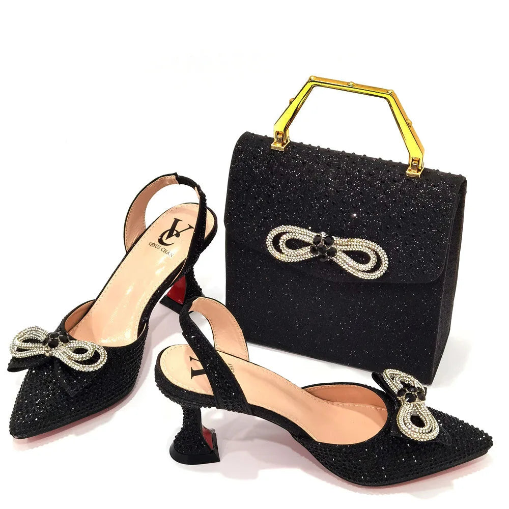 Rhinestone Bow Side Empty Party High Heels Pointed Toe Stiletto Heels