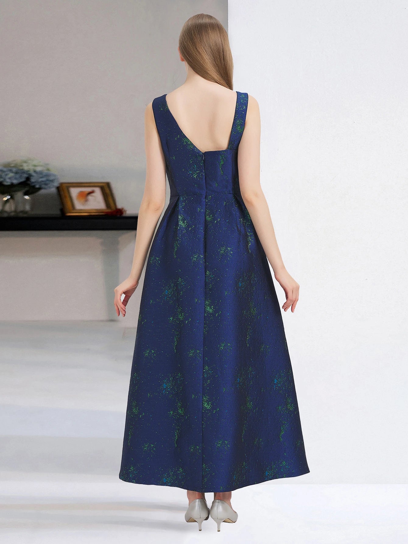 Women Elegant Long Maxi Dress Floral Jacquard Dress