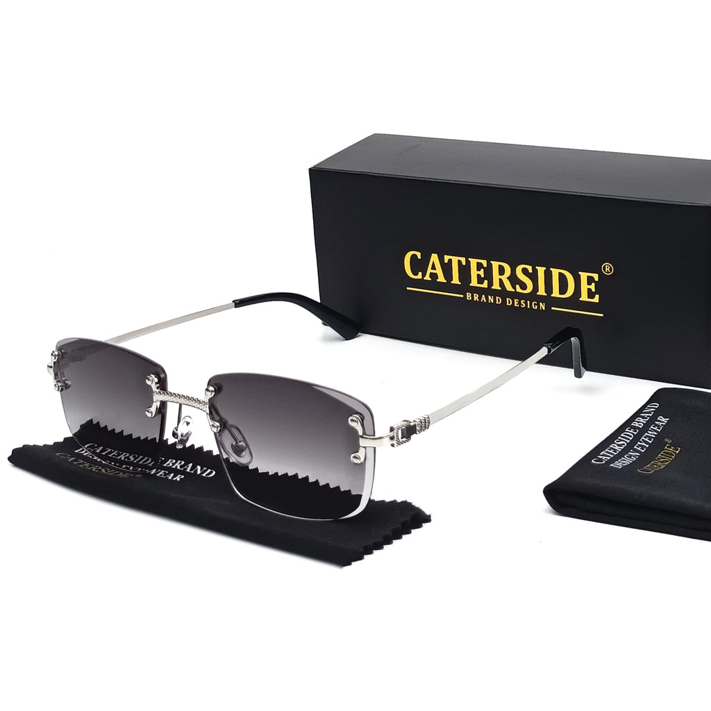 CATERSIDE Punk Rectangle Sunglasses Men Women Luxury Designer Rimless Gradient Lens Metal Sun Glasses For Men Sports 2024 UV400