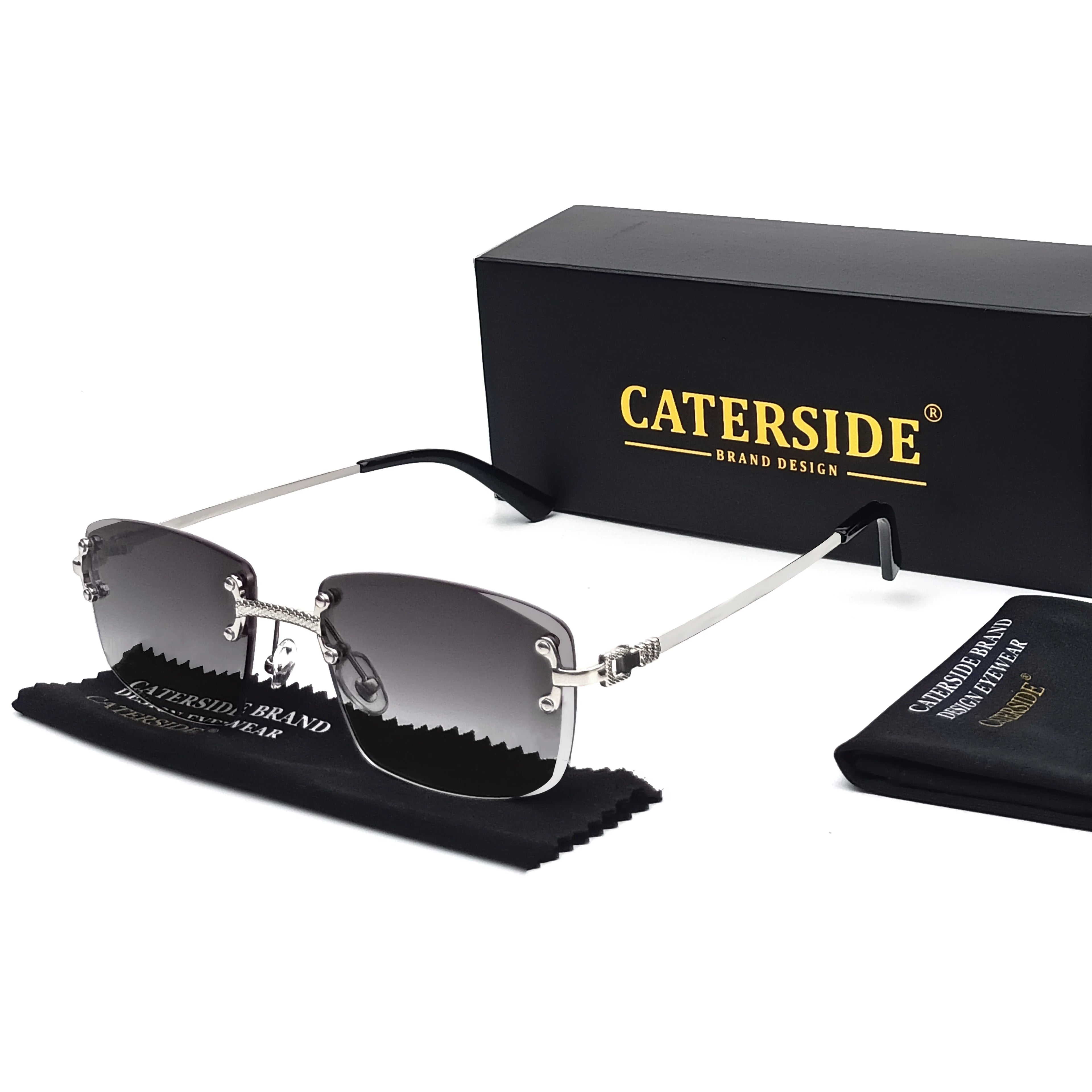 CATERSIDE Punk Rectangle Sunglasses Men Women Luxury Designer Rimless Gradient Lens Metal Sun Glasses For Men Sports 2024 UV400