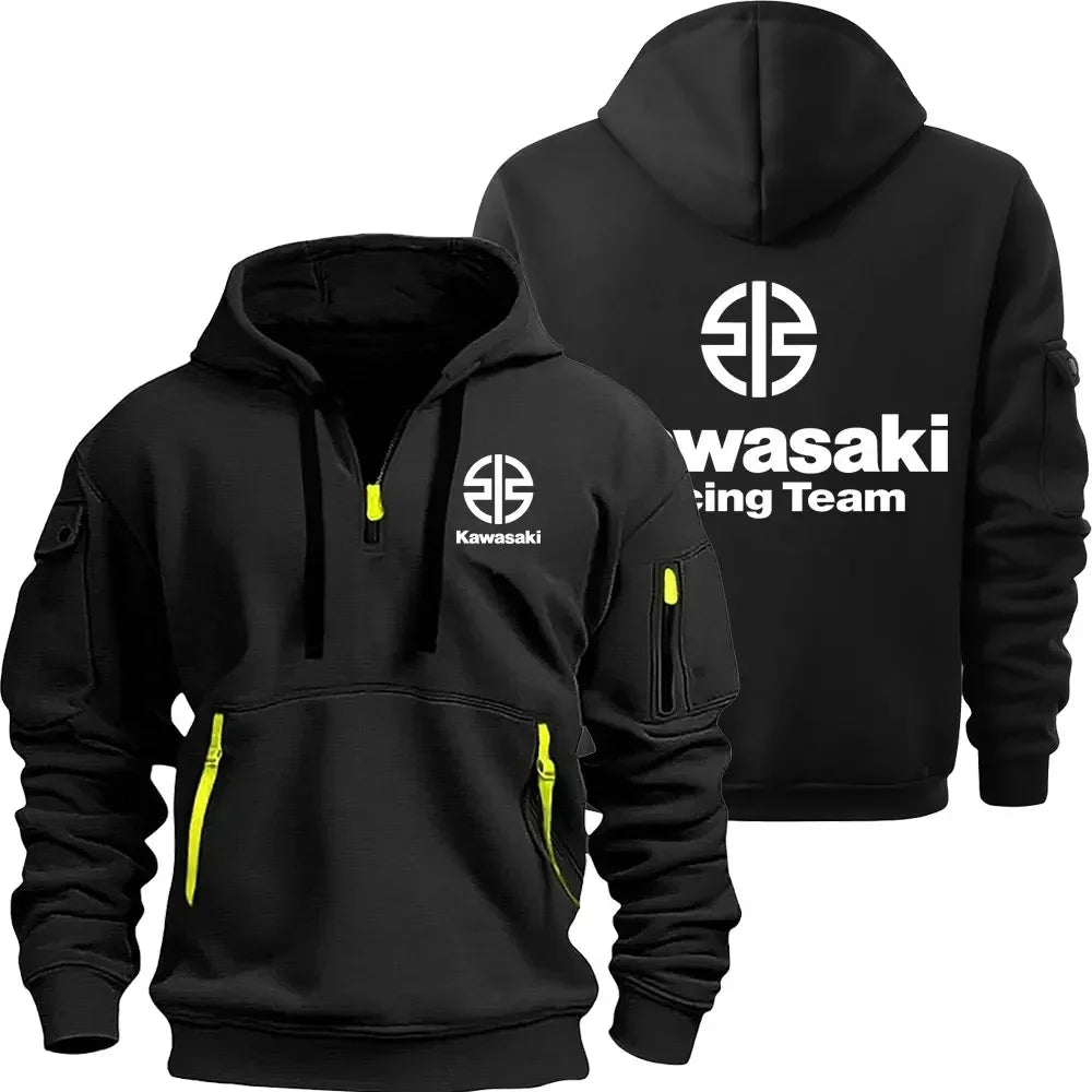 Kawasaki Logo Motorcycle Racing Team Men Half Zipper Hoodie Spring Autumn Male Sweatshirt 2025 New Casual Pullover Clothes Moto