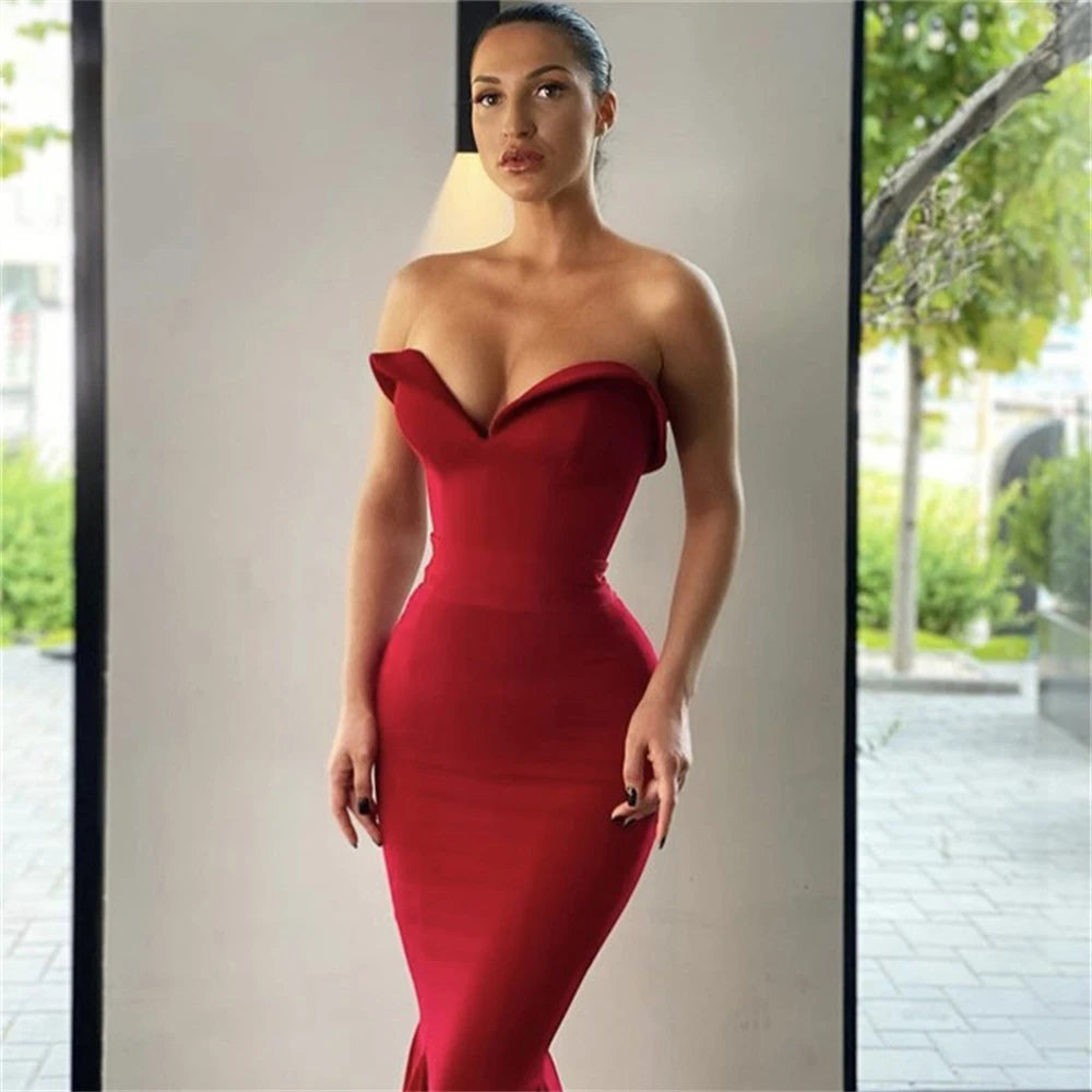 Lily Burgundy Sweetheart Sleeveless Prom Dresses Mermaid High Quality Satin Prom Gown vestidos de fiesta de noche Customized