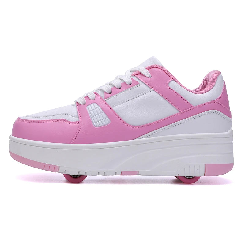 Children's walking shoes four-wheel lace-up girls' skates Boys' outdoor sports roller shoes Invisible shoes with wheels