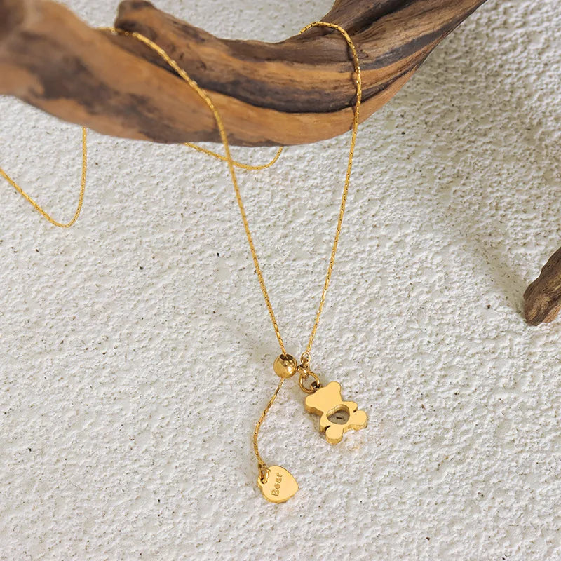 Hollow Bear Pendant Adjustable Necklace For Women