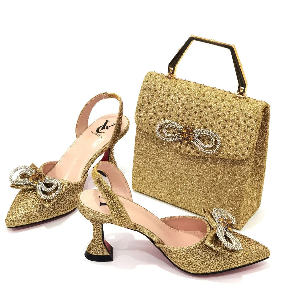 Rhinestone Bow Side Empty Party High Heels Pointed Toe Stiletto Heels