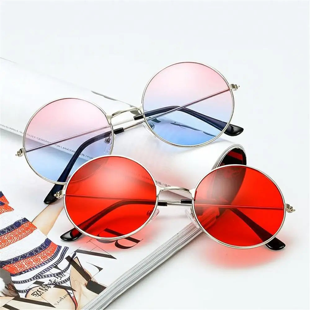 Fashion Vintage Round Sunglasses Women UV400 Sun Glasses Colorful Round-frame Glasses Female Male Metal Mirror Oculos De Sol
