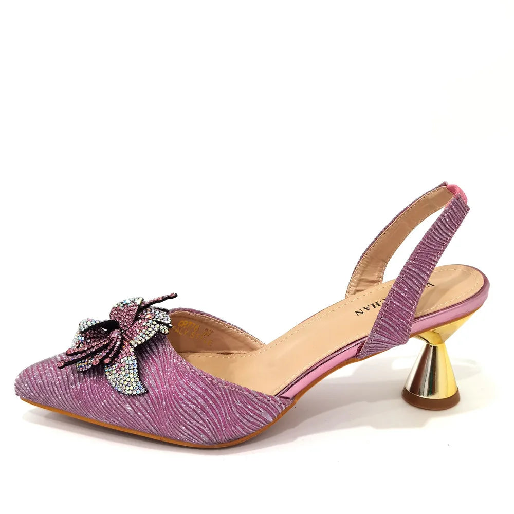 Pointed Rhinestone Stiletto High Heels Royal Pink Shoes And Bags Women