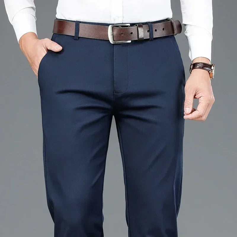 Bamboo Fiber Men's Casual Pants Black Spring Autumn New Style Stretch Straight Breathable Classic Business Suit Trousers Male