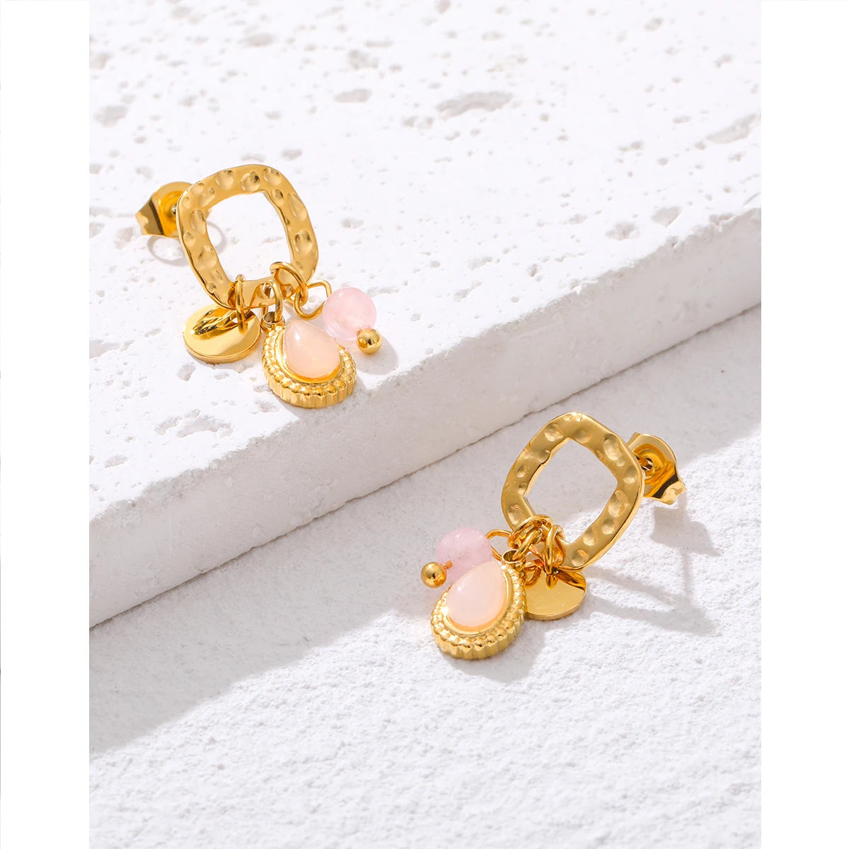 Gold Plated Stainless Steel Natural Stone Drop Earrings for Women