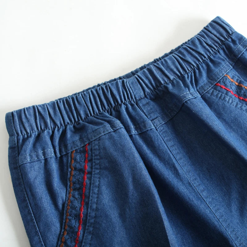 Women Denim Shorts Summer cropped jeans Pants Fashion High Waisted Dark Wash Knee Length Jeans Female Casual Plus size