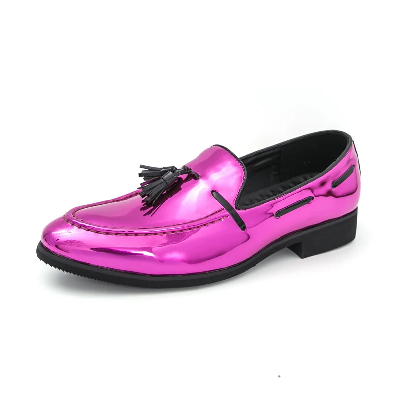 Purple Elegant Dress Shoes Man Luxury Party Wedding Shoes Men Fashion Tassels Pointed Toe Men Patent Leather Shoes Big Size 47