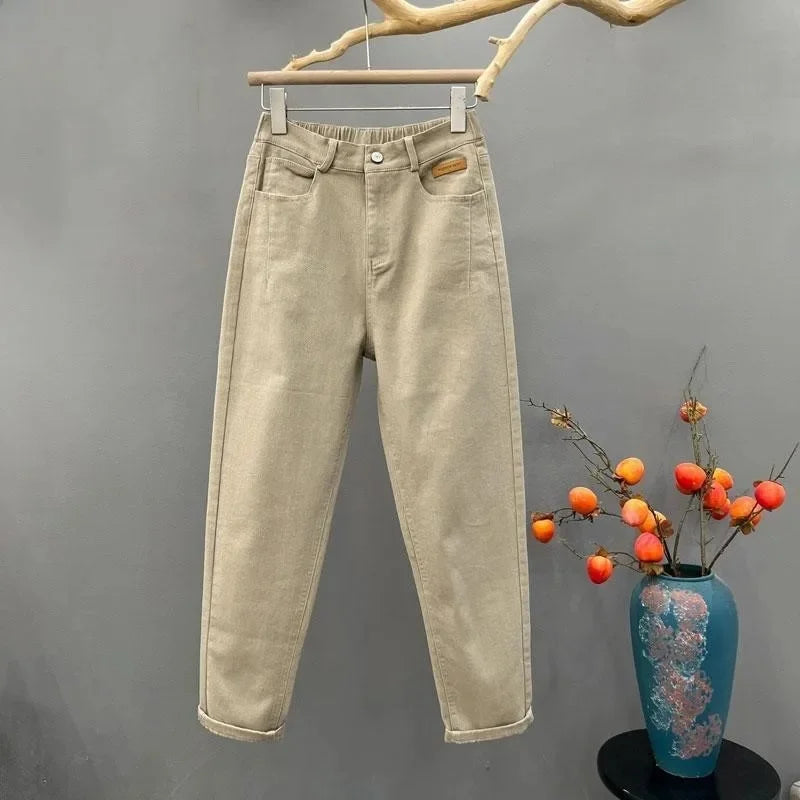 Casual High Waist Loose Fit Mom Jeans Women's New Style Versatile Elastic Waist Wide Leg Slimming Harem Dad Jeans