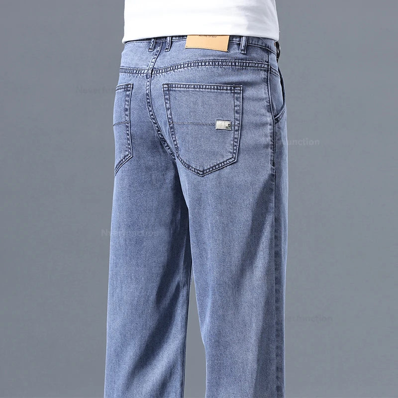 Lyocell Pants Men's 2024 Summer Clothes Ultra Thin Fashion Casual Pants Male Baggy Drape Straight Denim Trousers
