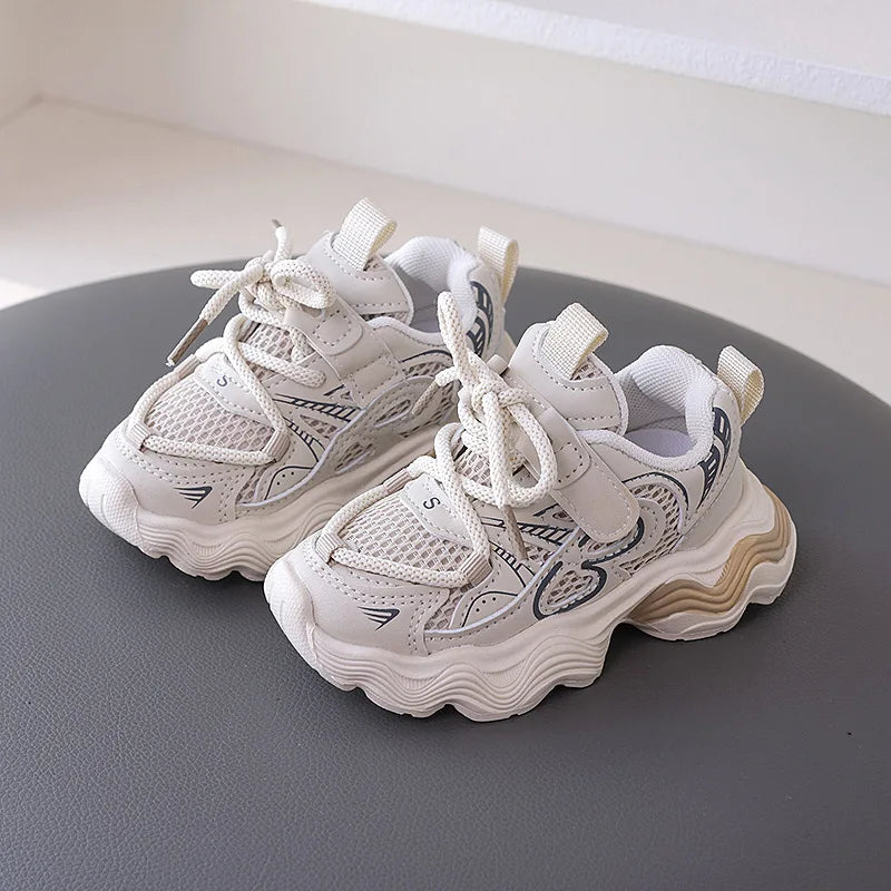 Fashion Breathable Mesh Thick-soled Shoes Lace-up Baby Shoes Soft Non-slip Sole Boys Sports Shoes Casual Walking Shoes