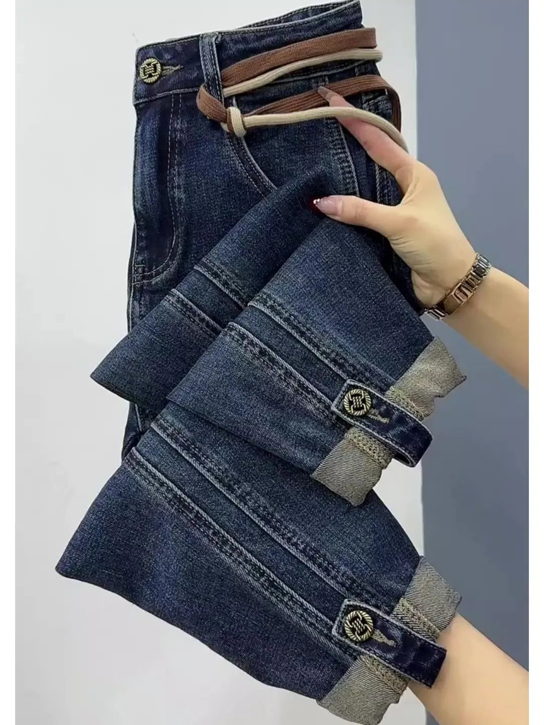 2023 NEW Spring Autumn High Waist Straight Jeans Loose Fit Stretch Haren Denim Pants Ladies Ankle-Length Jeans Pants