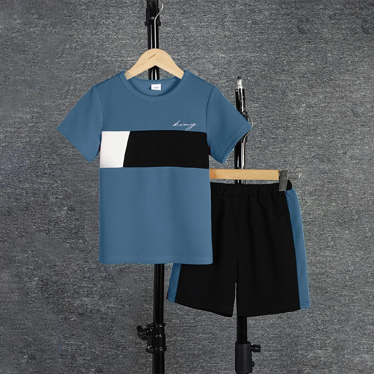 Boys Casual Colorblock Short Sleeve T-shirt+Shorts