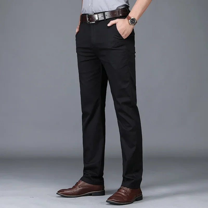 Soft Thin Cotton Casual Pants Men's Black Khaki Trousers