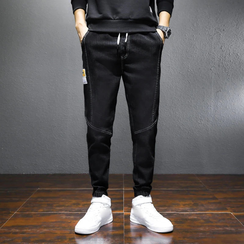 New Men's Jeans Spring And Autumn Trend Washed Elastic Waist Harlan Pants