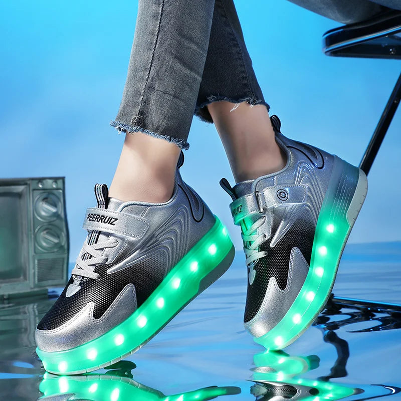 Kid Led Sneakers USB Charging Luminous Shoes Outdoor Sport Roller Skates Children Boys Kids Sneakers Girls Roller Shoes Casual