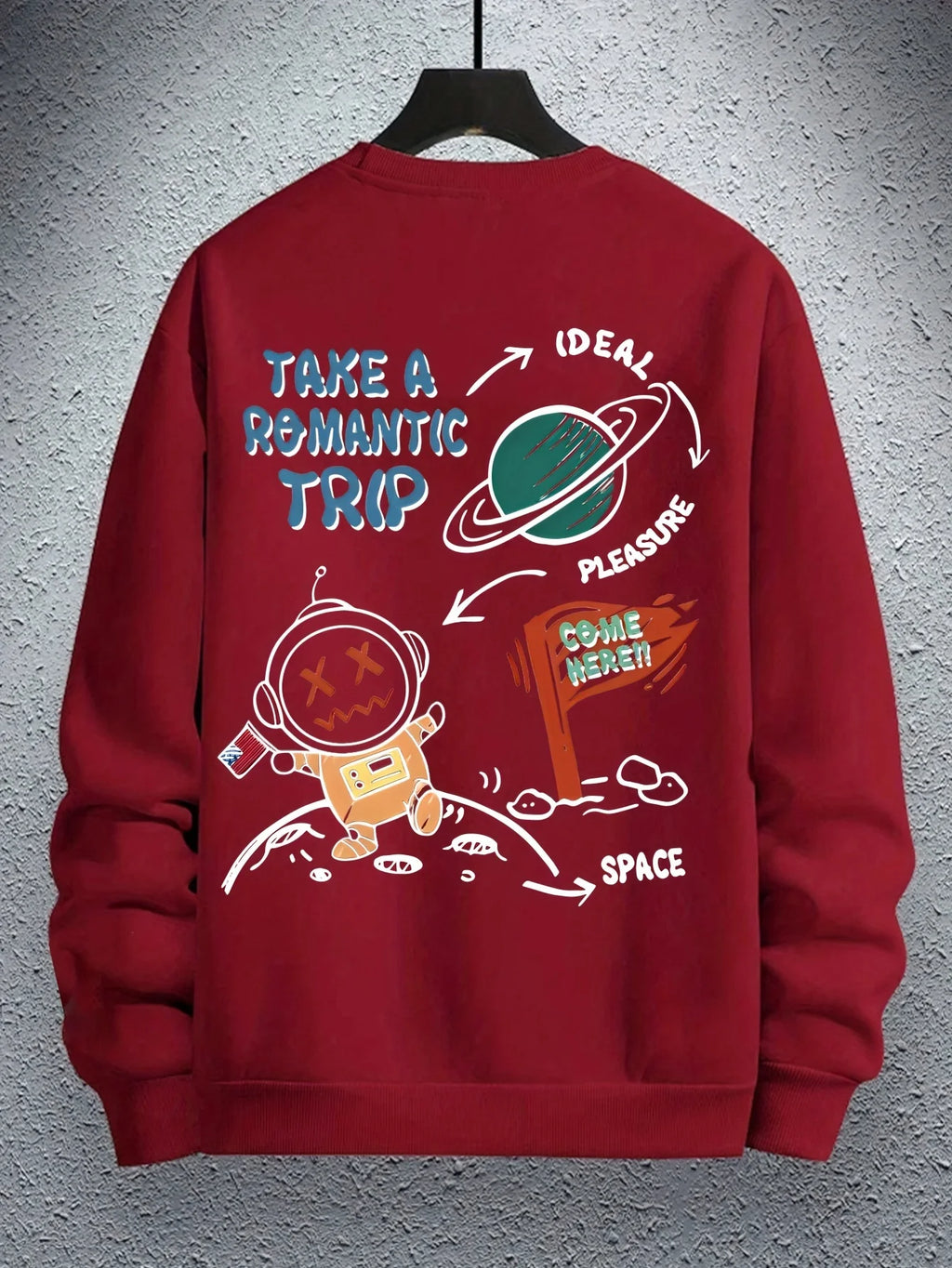 Casual loose astronaut cartoon print long sleeved round neck sweatshirt