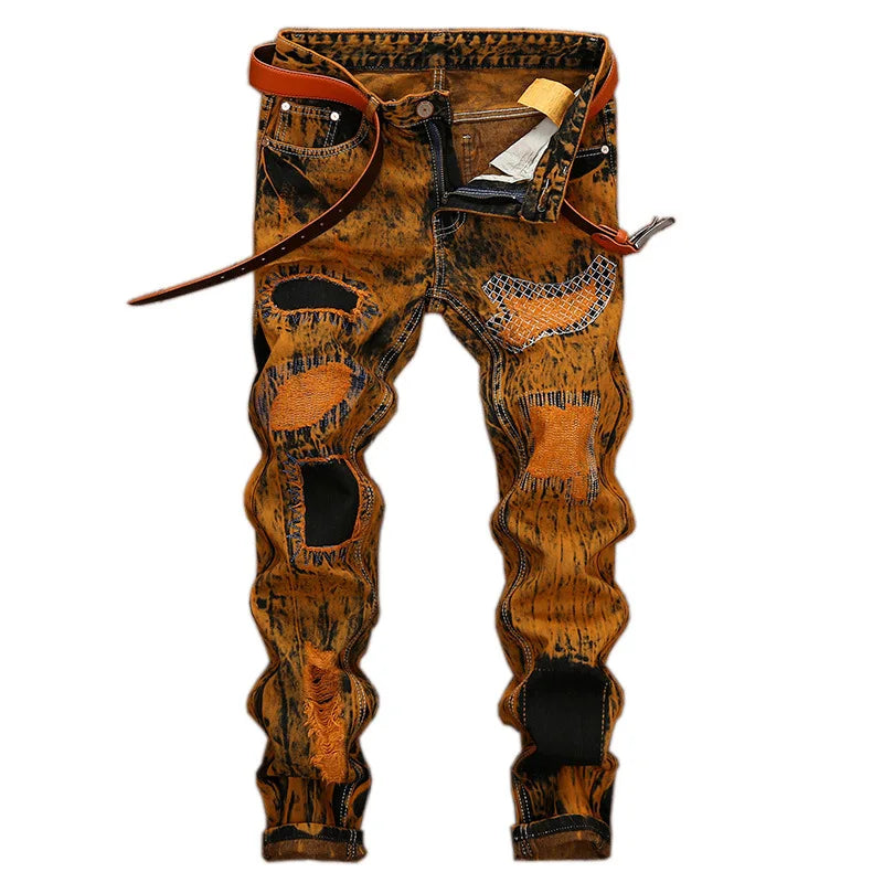 Denim Hole Jeans Personality Old Style Straight Design High Quality Men's pants