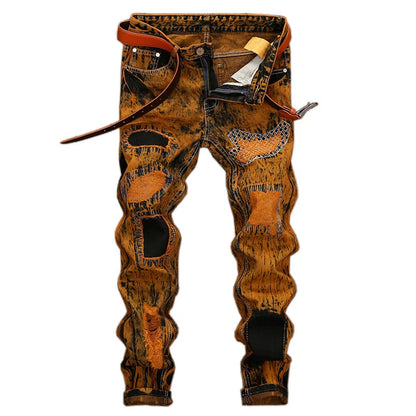 Denim Hole Jeans Personality Old Style Straight Design High Quality Men's pants
