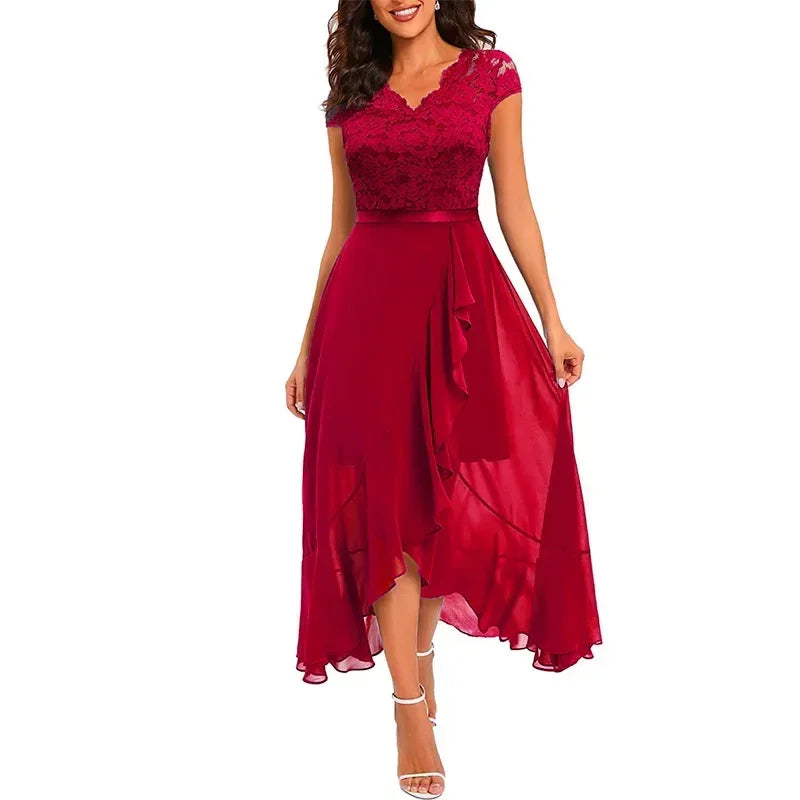 Women's Elegant Lace Evening Wedding Party Dress