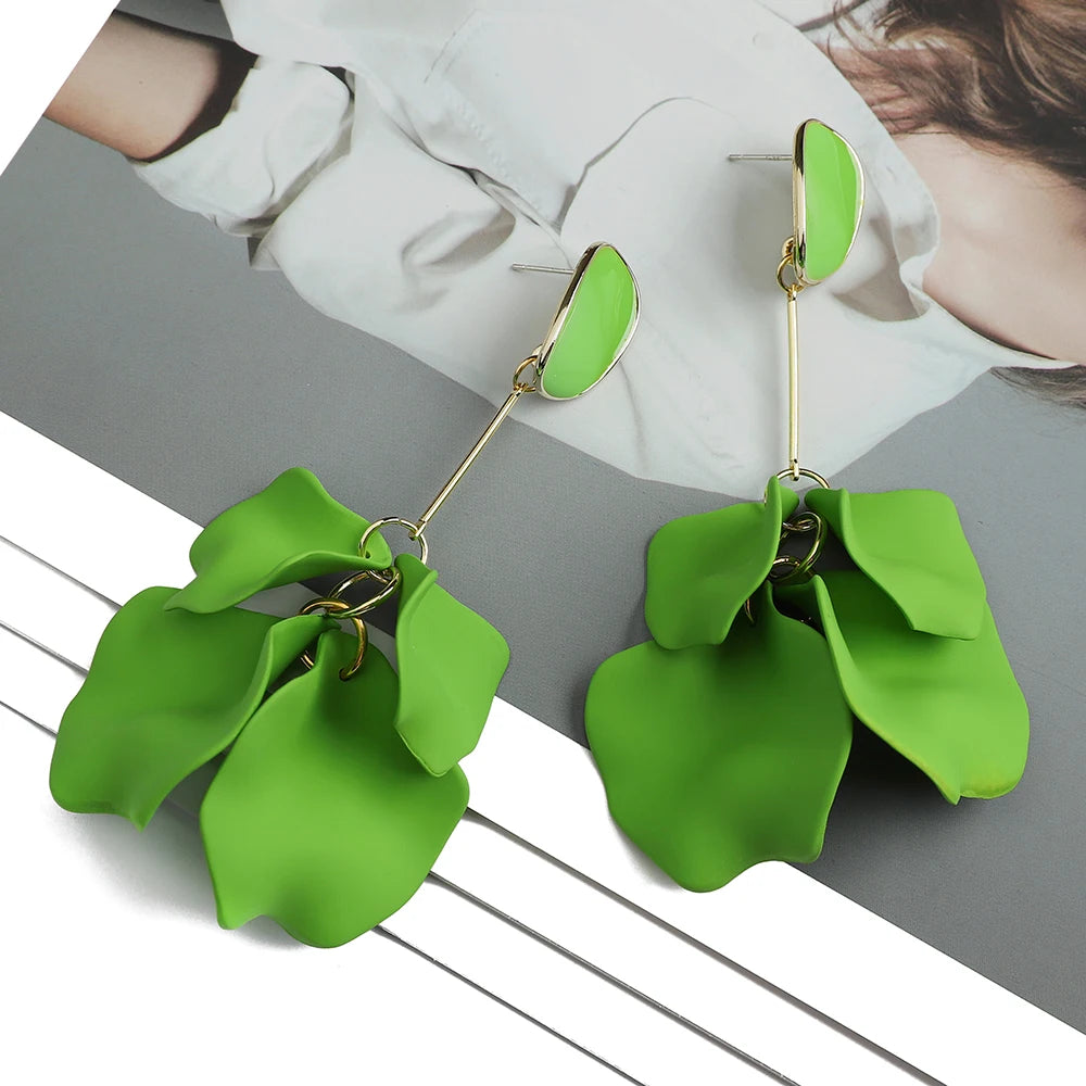Romantic Sweet Acrylic Petal Long Dangle Drop Earrings For Women