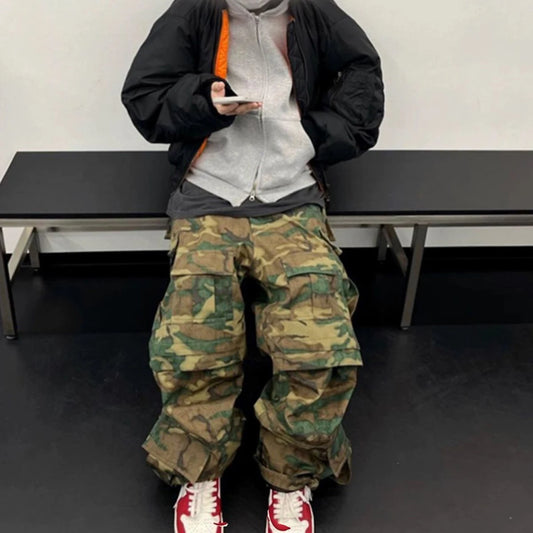 High Street Multi-pockets Patchwork Camouflage Cargo Pants for Men