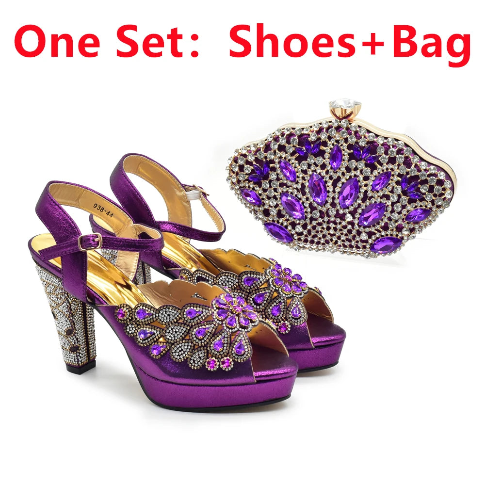 Peep Toe Thin Heels Shoes Matching Bag Set for Party