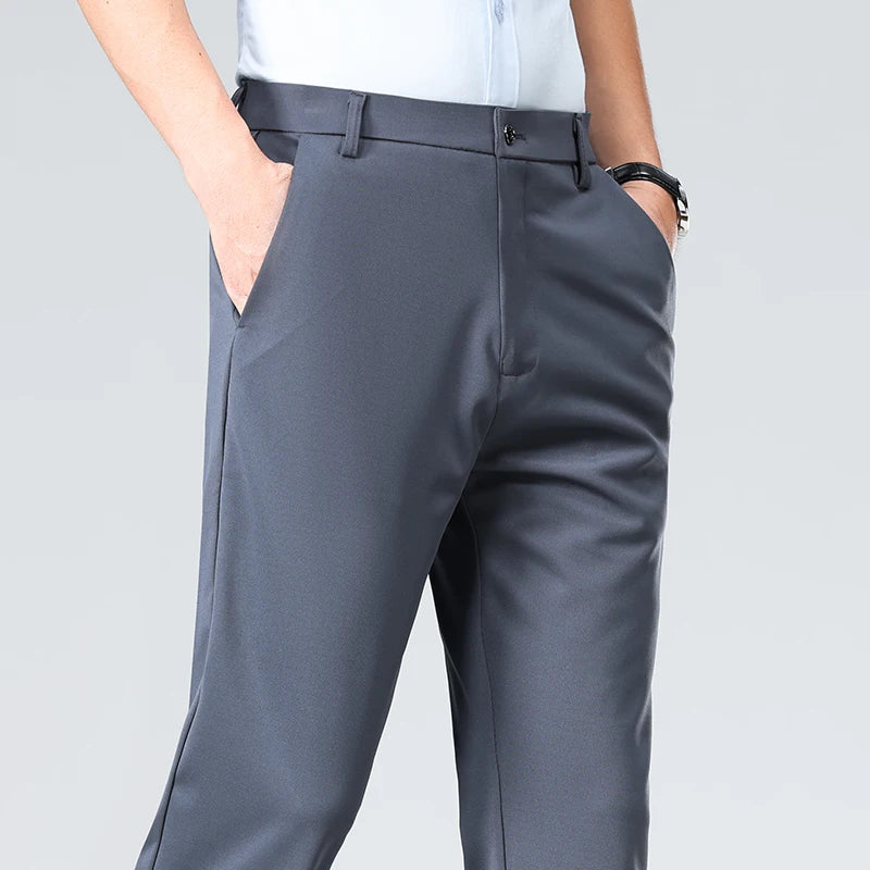 Mens Casual Pants Elastic Suit Pants Office Trousers