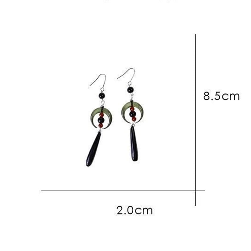 Steel Fun Jewelry HanFu Moon Pendent Long Tassel Earrings for Women