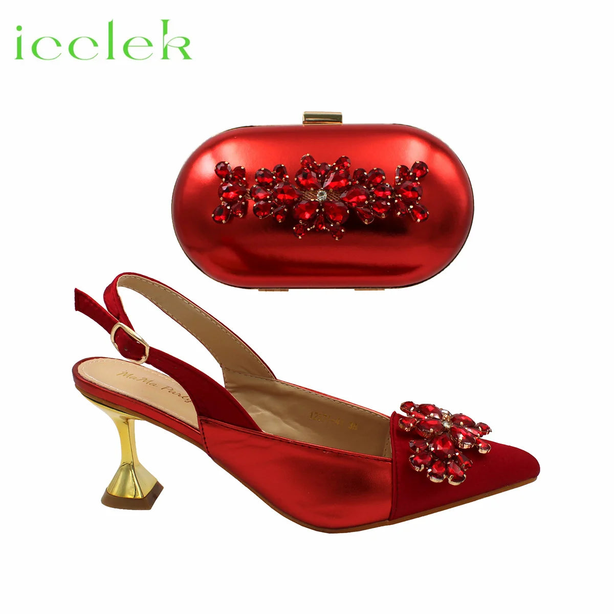Comfortable Heels and Bag Set in Red Color for Party