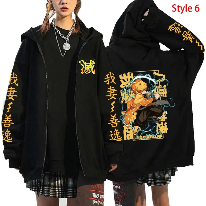 New Anime Agatsuma Zenitsu Printing Zipper Hoodies Autumn/Winter Women Men Fashion Y2k Long Sleeve Zipper Sweatshirt
