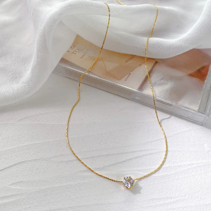 Stainless Steel Gold Plated Dainty Minimalist Zircon Necklace for Women