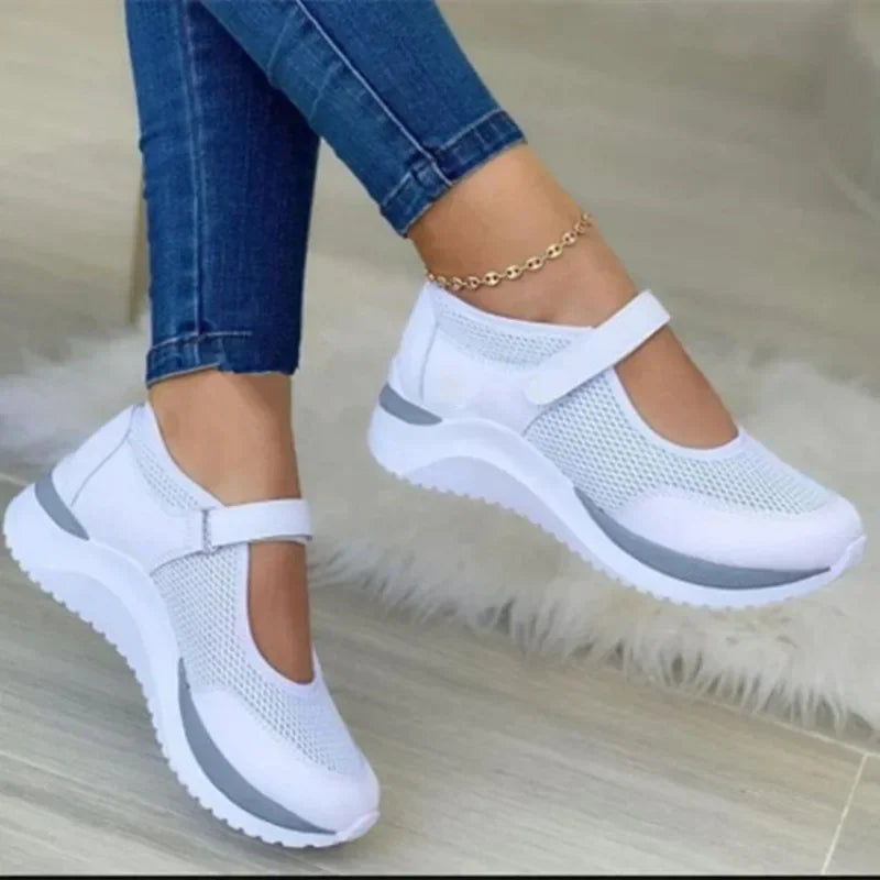 Zapatos De Suela White De Punto De Cabeza Redonda Para Mujer, Zapatillas Informales De Rejilla, Talla Grande 36-43 Women Shoes