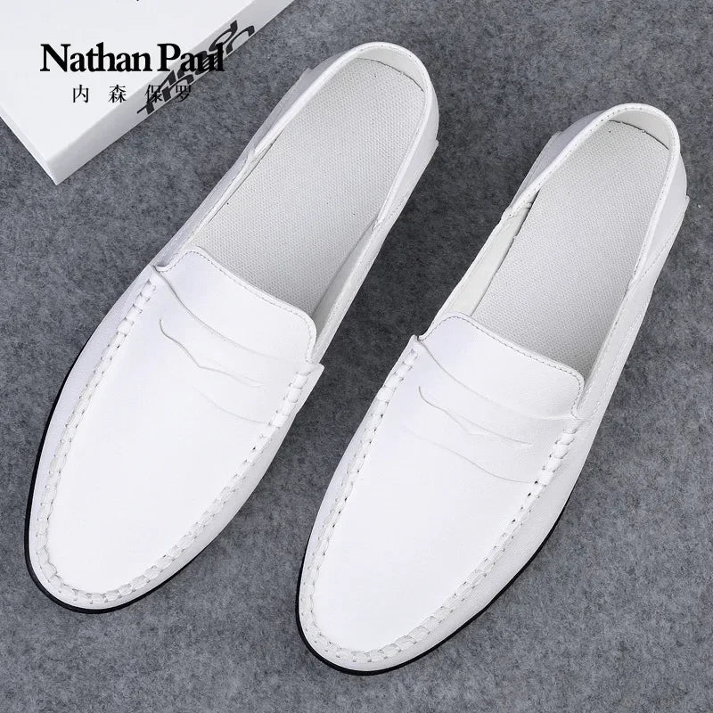 Summer new men's casual leather shoes spot 2024 cross-border large size trend fashion soft bean shoes low-top men's shoes