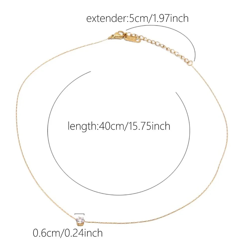 Stainless Steel Gold Plated Dainty Minimalist Zircon Necklace for Women